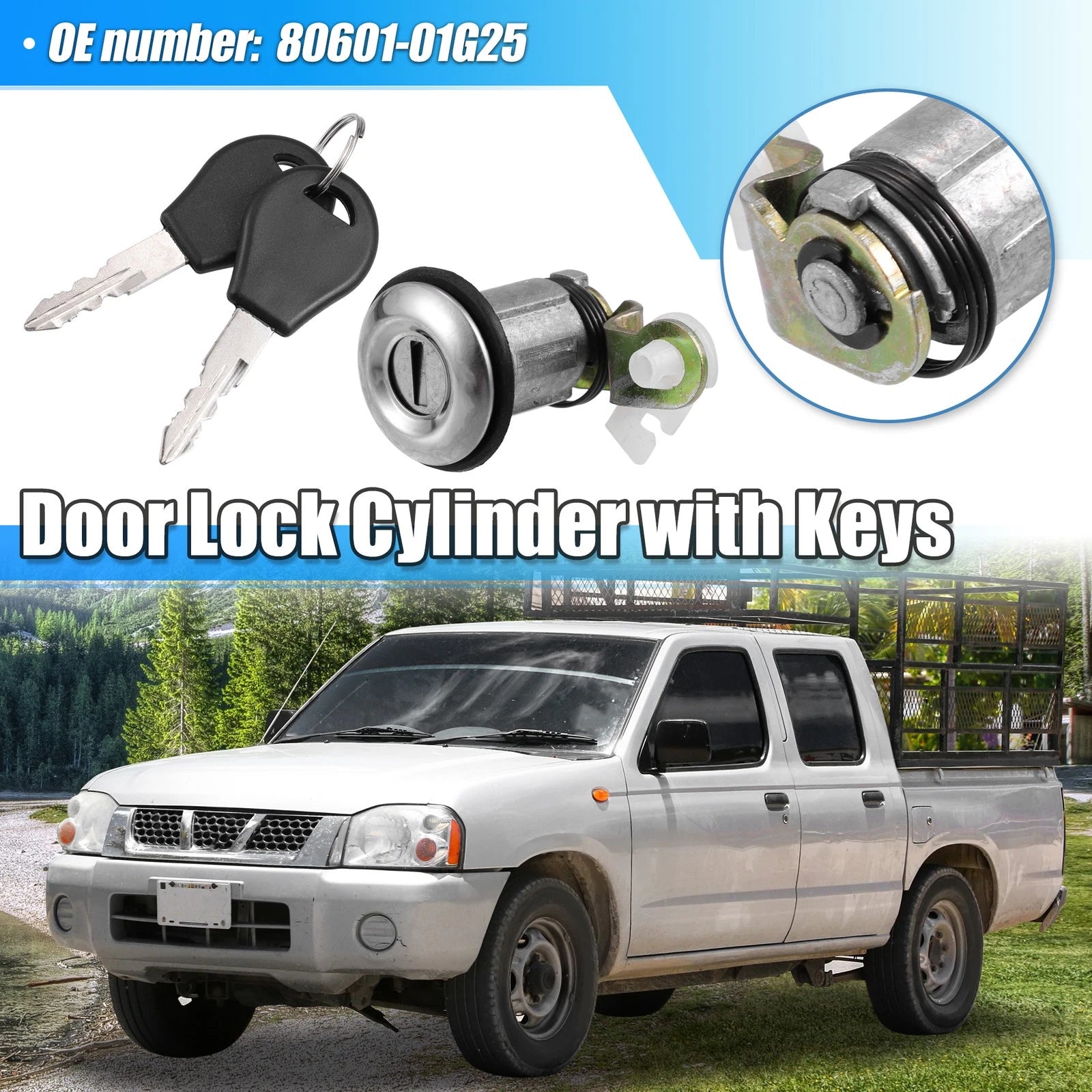 Set of 1 Door Lock Cylinder with Keys for Nissan Pickup D21 (1984–1998) 80600-01G25