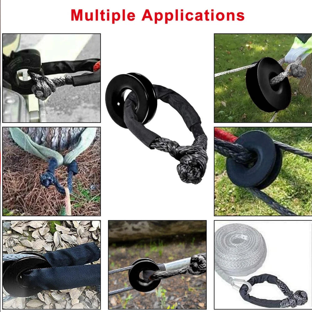 2X Heavy Duty Recovery Ring Snatch Block Pulley with 2X Soft Shackles