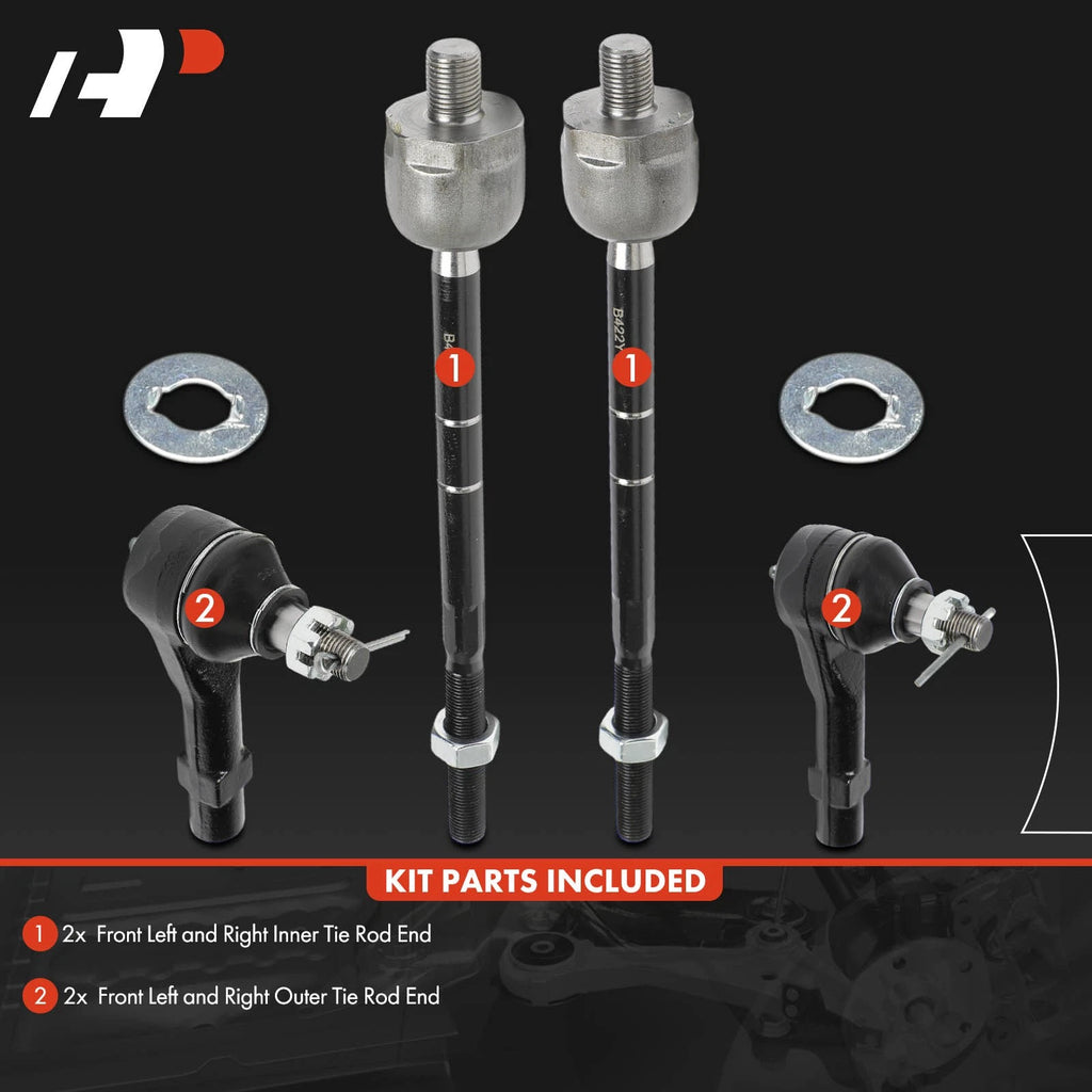Set of 4 Front Inner & Outer Tie Rod Ends for Ford Explorer Mercury (2002-2003)