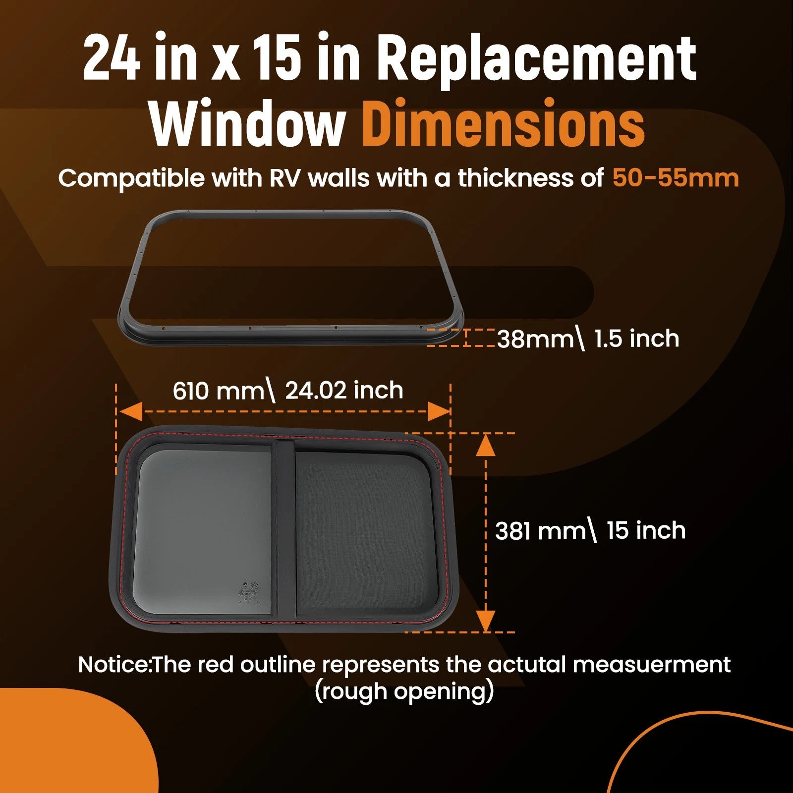 24" x 15" Horizontal RV Window for RV/Camper/Trailer (Fits Various Models)