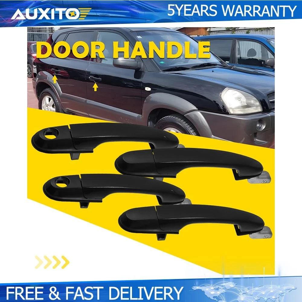 4X Exterior Door Handle for Hyundai Tucson (2005–2009) Front Rear Left Right Black