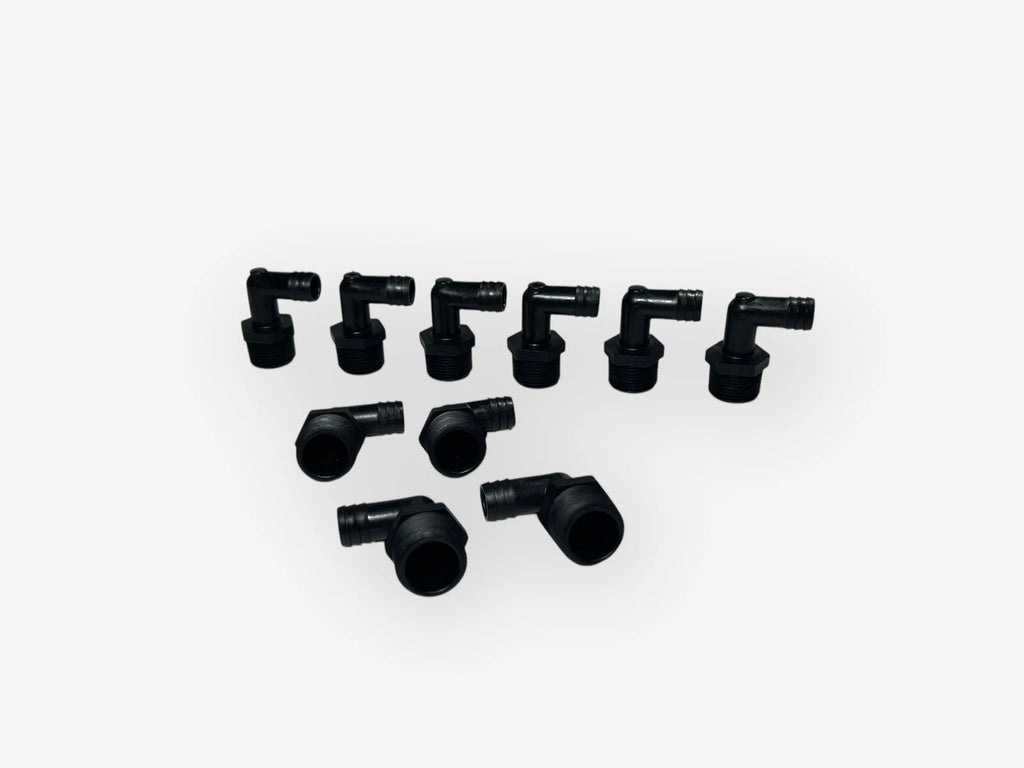 Set of 10 Thogus 62048 3/4in NPT x 5/8in HB 90 Elbow HDPE Black