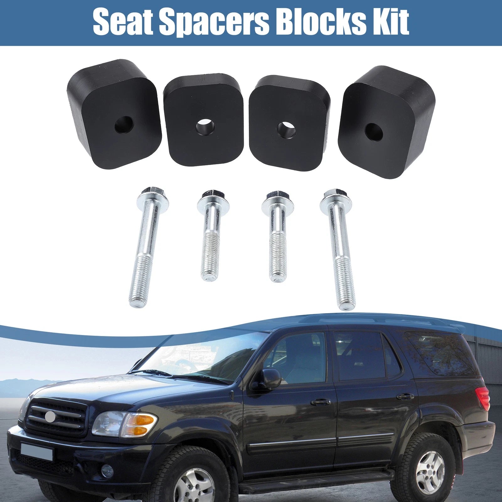 Set of 1 Seat Spacer Blocks for Toyota Tundra (2007) 387-2104 Metal Plastic Black