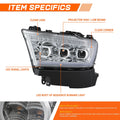 Chrome/Clear Projector Headlight w/LED DRL for Ram 1500 (2019–2024)