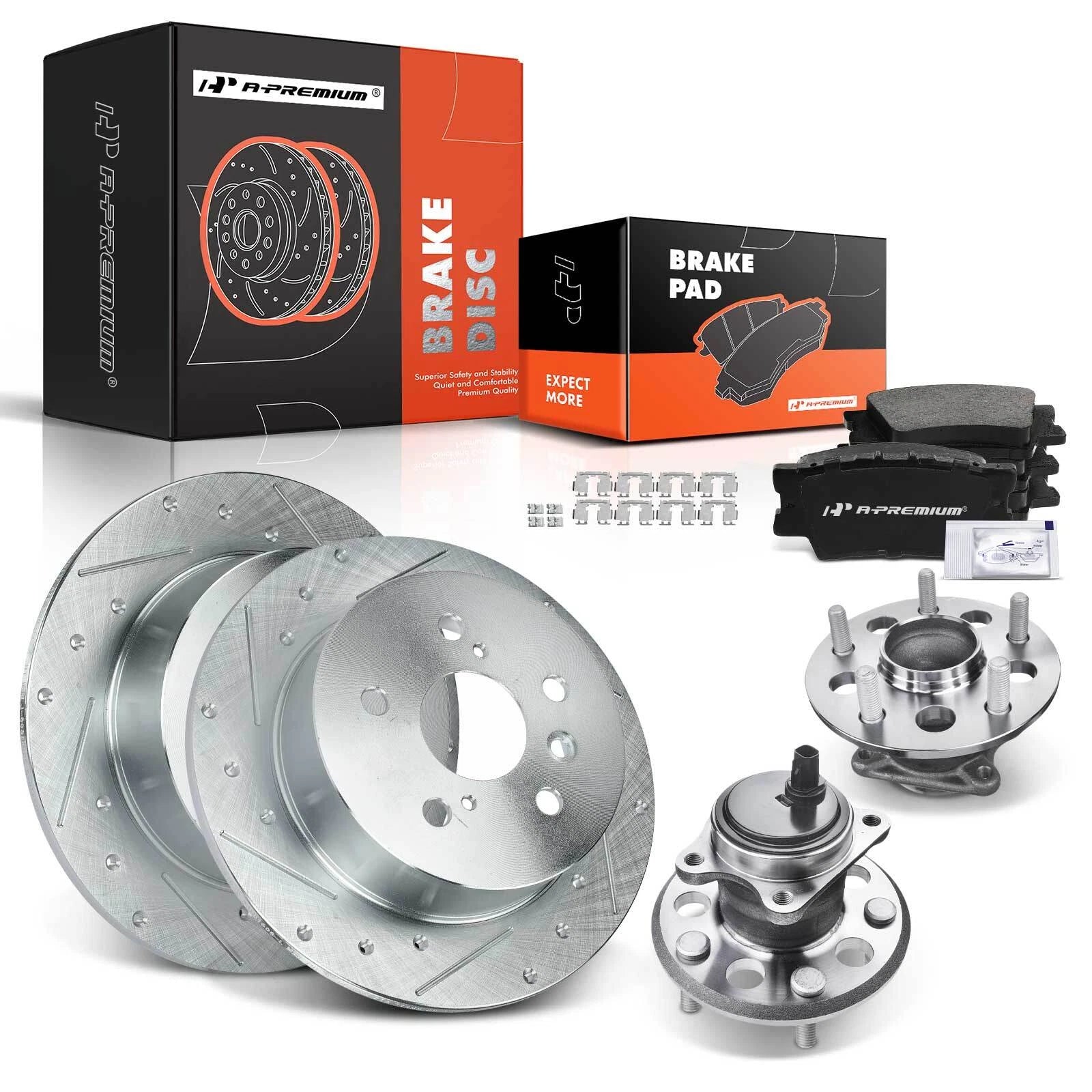 Rear Drilled Rotor Brake Pads & Caliper for Toyota Camry Avalon (2012-2017)