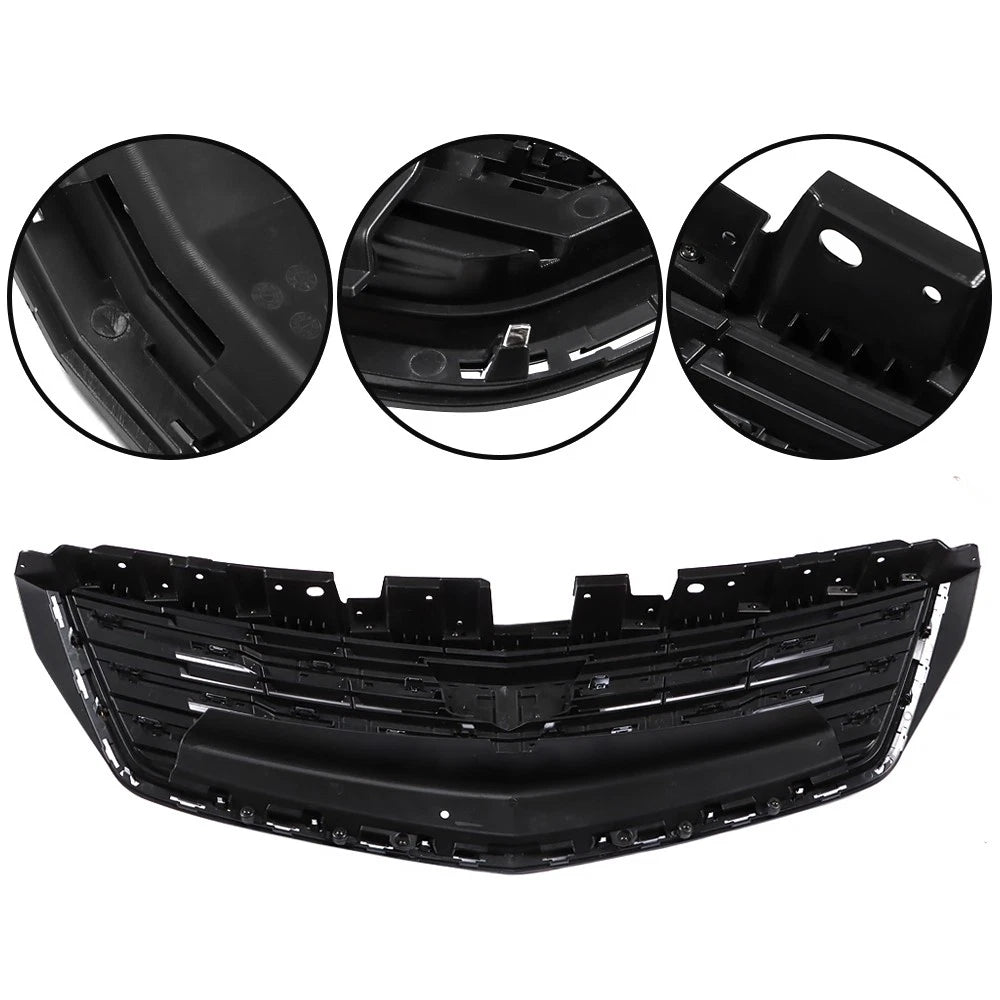 Set of 2 Front Upper Grille Replacements for Cadillac XTS (2018–2019) Black Chrome Mesh