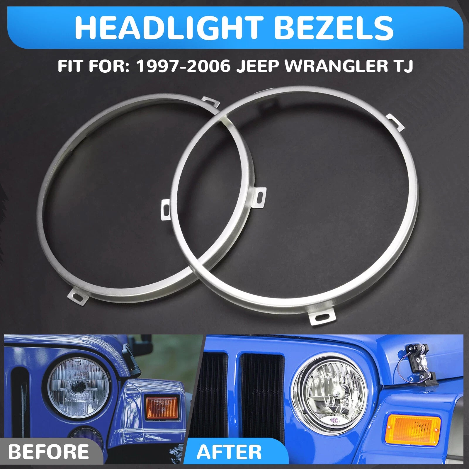 7" Round Headlight Mounting Bracket Retaining Ring for Jeep TJ Wrangler (1997–2006)