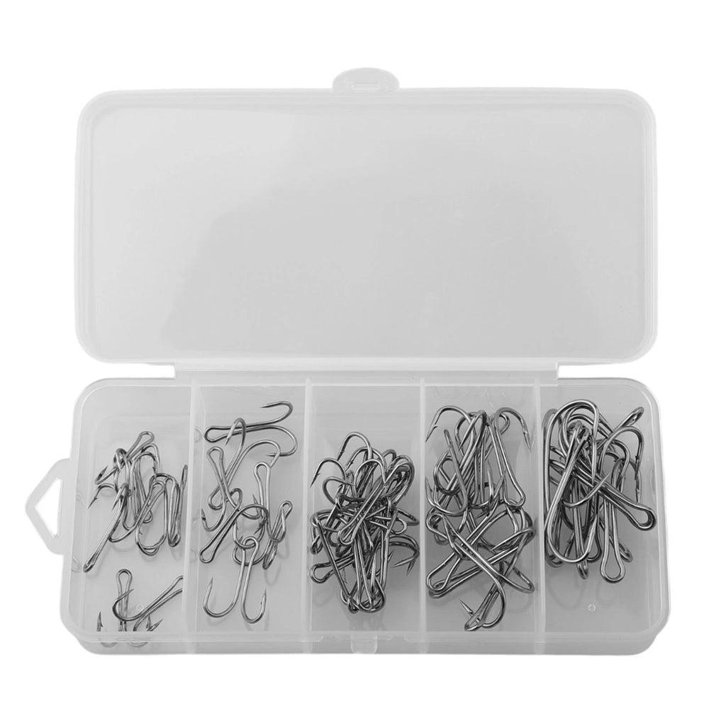 50pcs Dual Fishing Hooks Set with Box - 5 Sizes, Sharpened