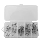50pcs Dual Fishing Hooks Set with Box - 5 Sizes, Sharpened