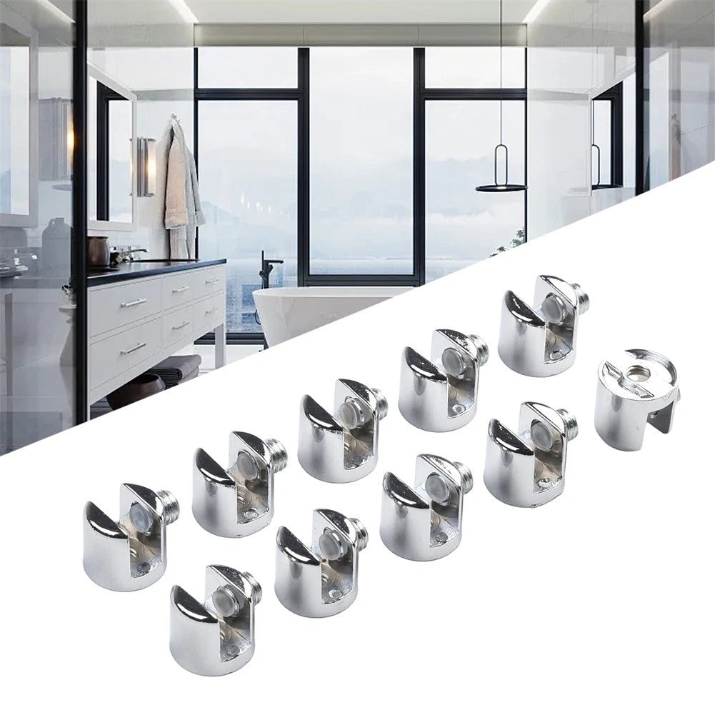 Set of 10 Glass Shelf Support Clamp Brackets for 6mm to 8mm Glass