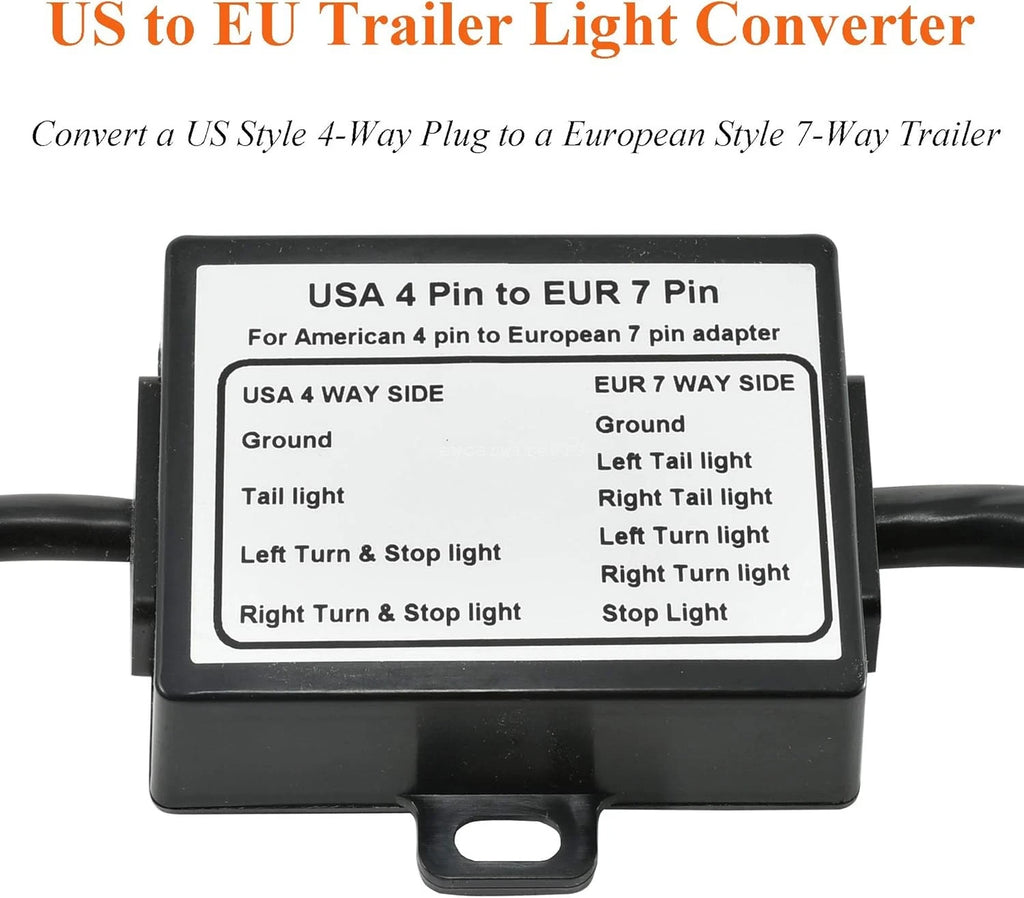 US to EU Trailer Light Converter 4-Pin Flat to 7-Way Adapter