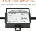 US to EU Trailer Light Converter 4-Pin Flat to 7-Way Adapter