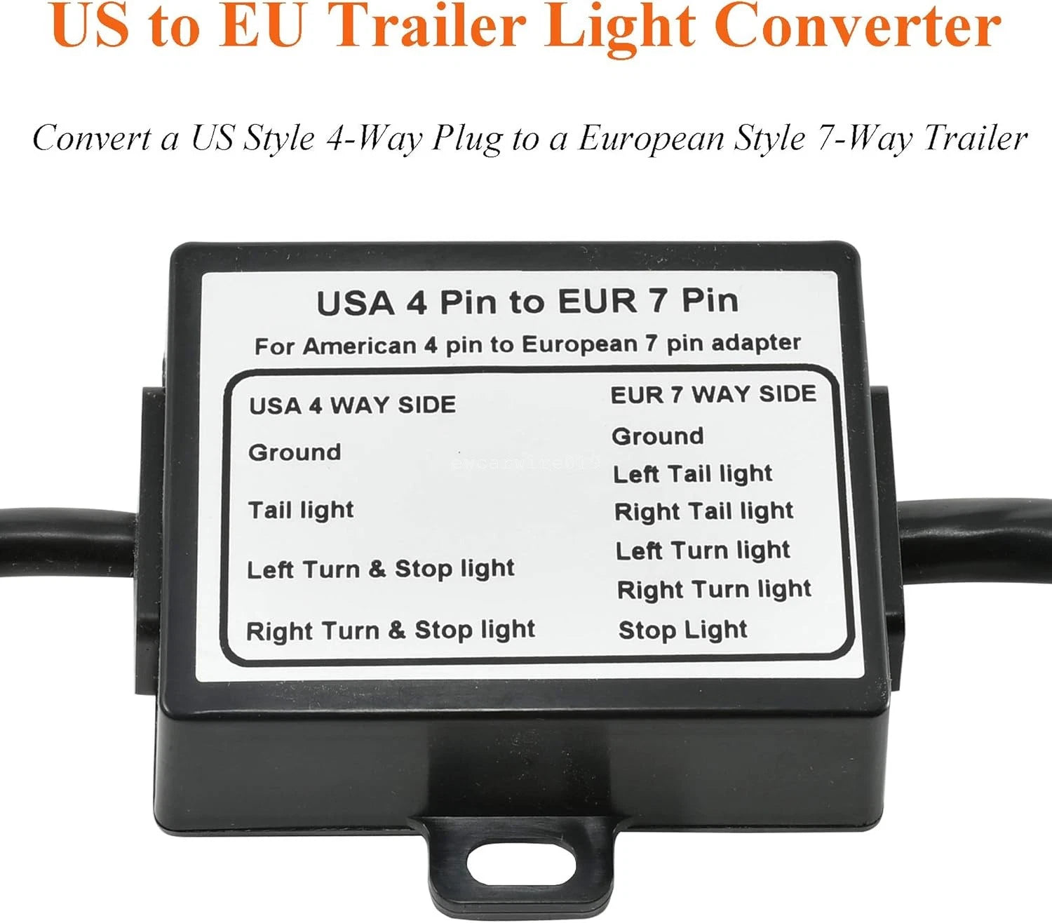 US to EU Trailer Light Converter 4-Pin Flat to 7-Way Adapter
