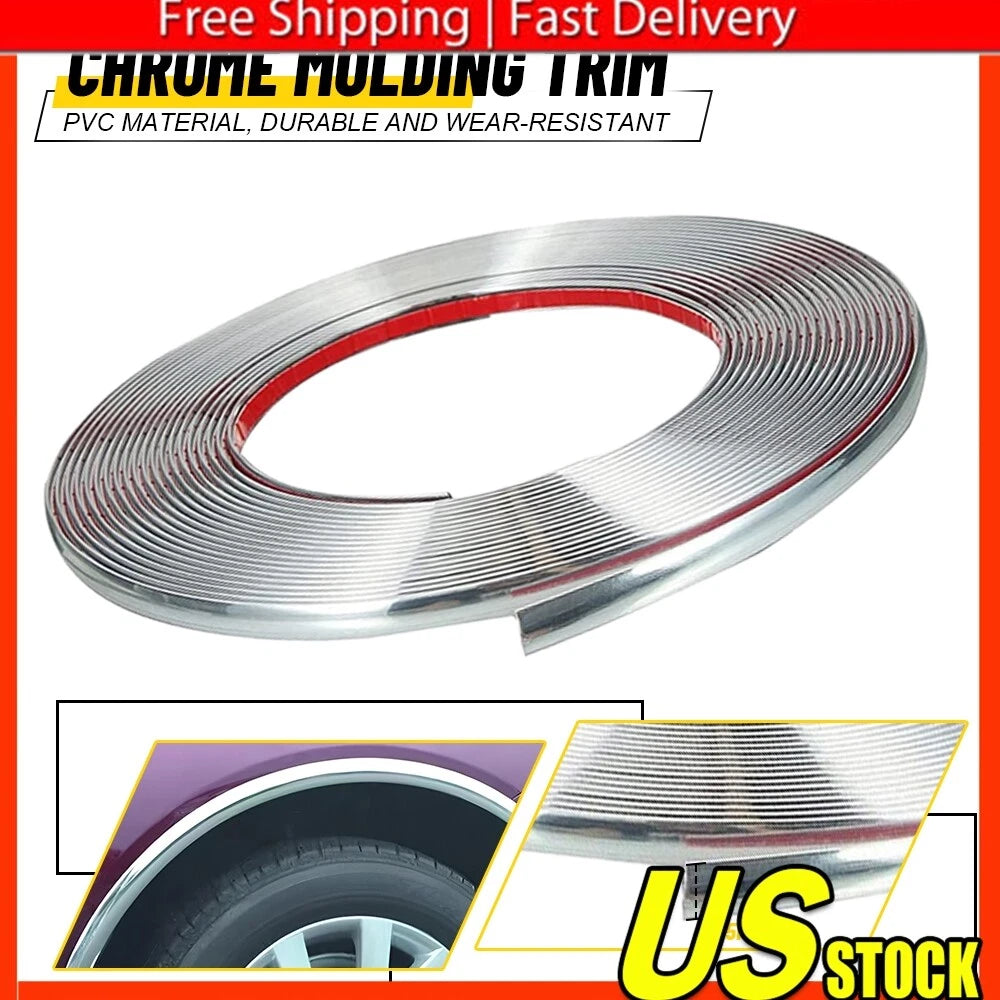 Set of 4 Chrome Molding Trim Strips for Car Door Window (16Ft)