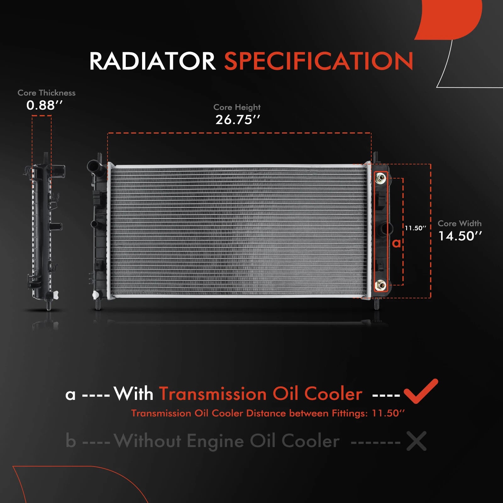 Radiator with Trans Oil Cooler for Chevrolet Malibu, Pontiac G6 (2004–2010)