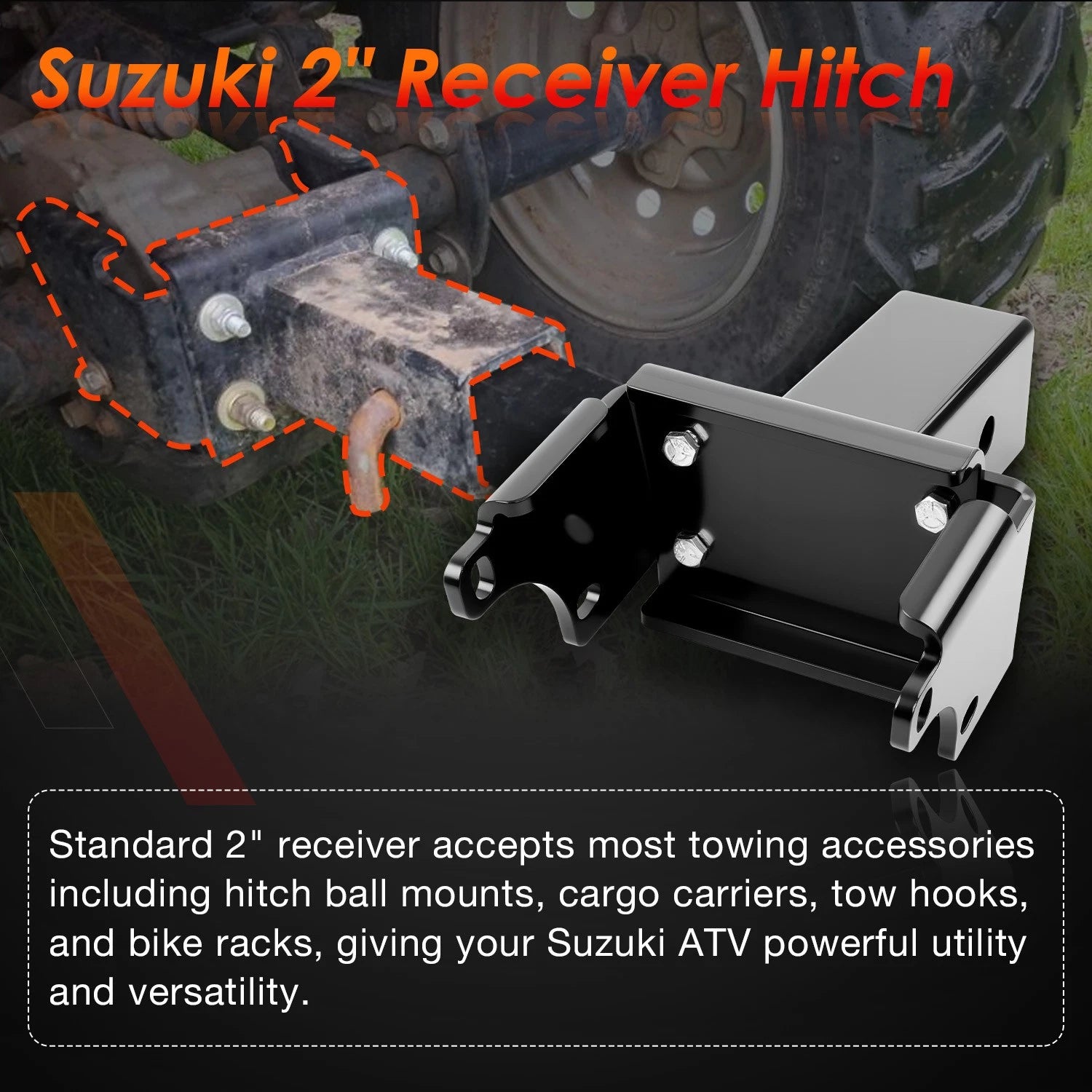 2" Receiver Hitch for Suzuki Eiger 400, Vinson 500, King Quad 400 (2002-2021)