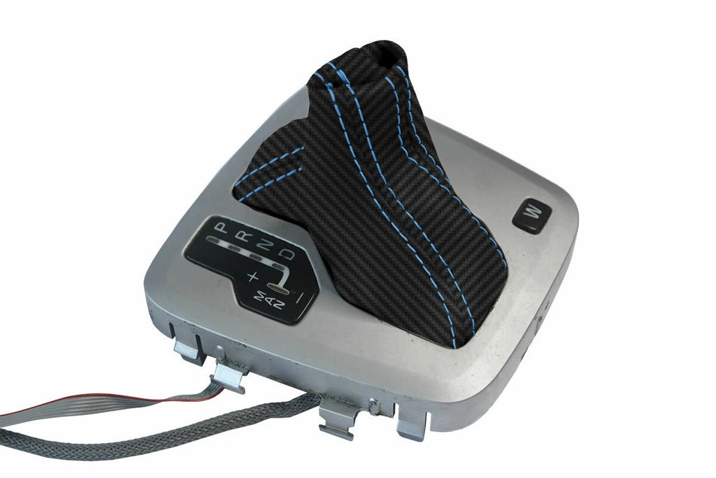 Automatic Shift Boot Cover for Volvo XC90 (2003–2014) Carbon Fiber Blue Stitch