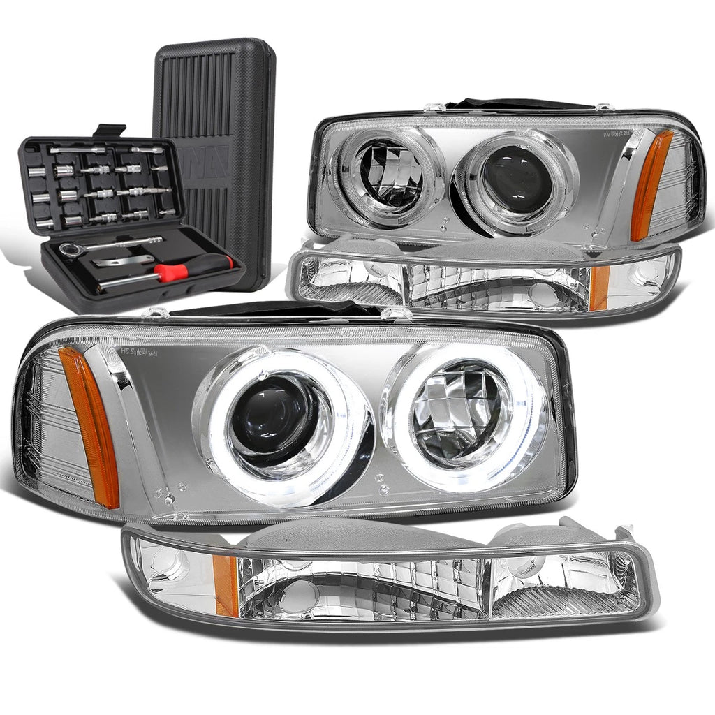 Dual Halo Projector Headlight Set for GMC Sierra (1999–2006) - Chrome