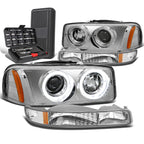 Dual Halo Projector Headlight Set for GMC Sierra (1999–2006) - Chrome