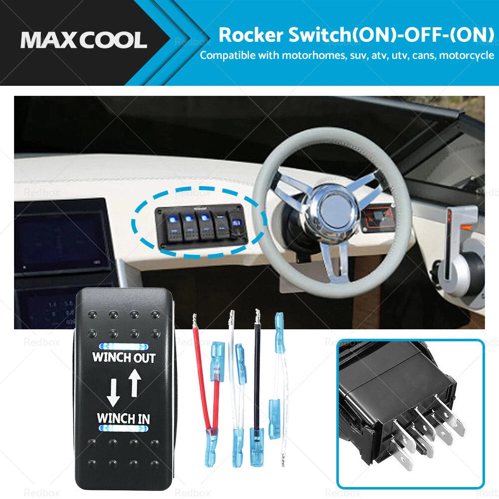 7-Pin Winch In/Out Rocker Switch for 12V-24V Vehicles (LED)