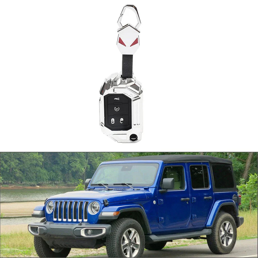 Silver 4-Button Remote Key Fob Cover for Jeep Wrangler (2018-2024)