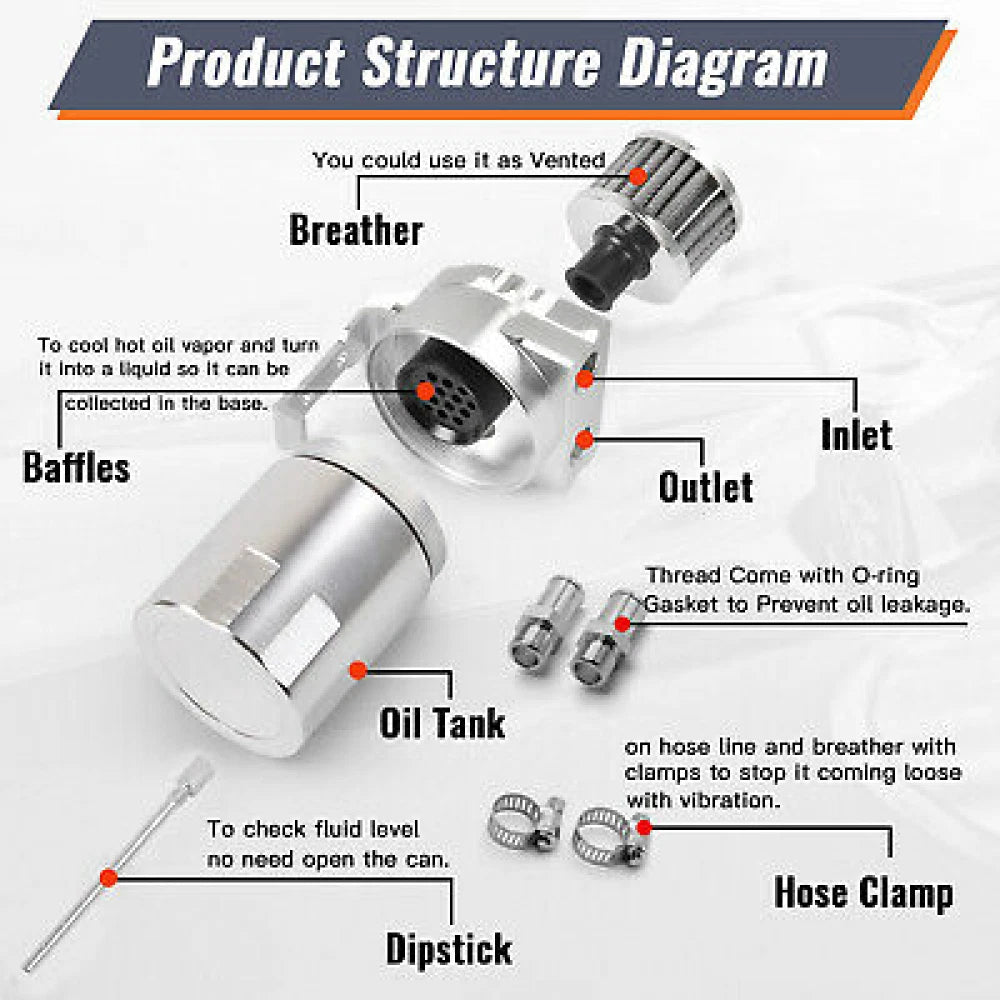 Oil Catch Can Kit 300ML Baffled Reservoir Breather Filter for Universal