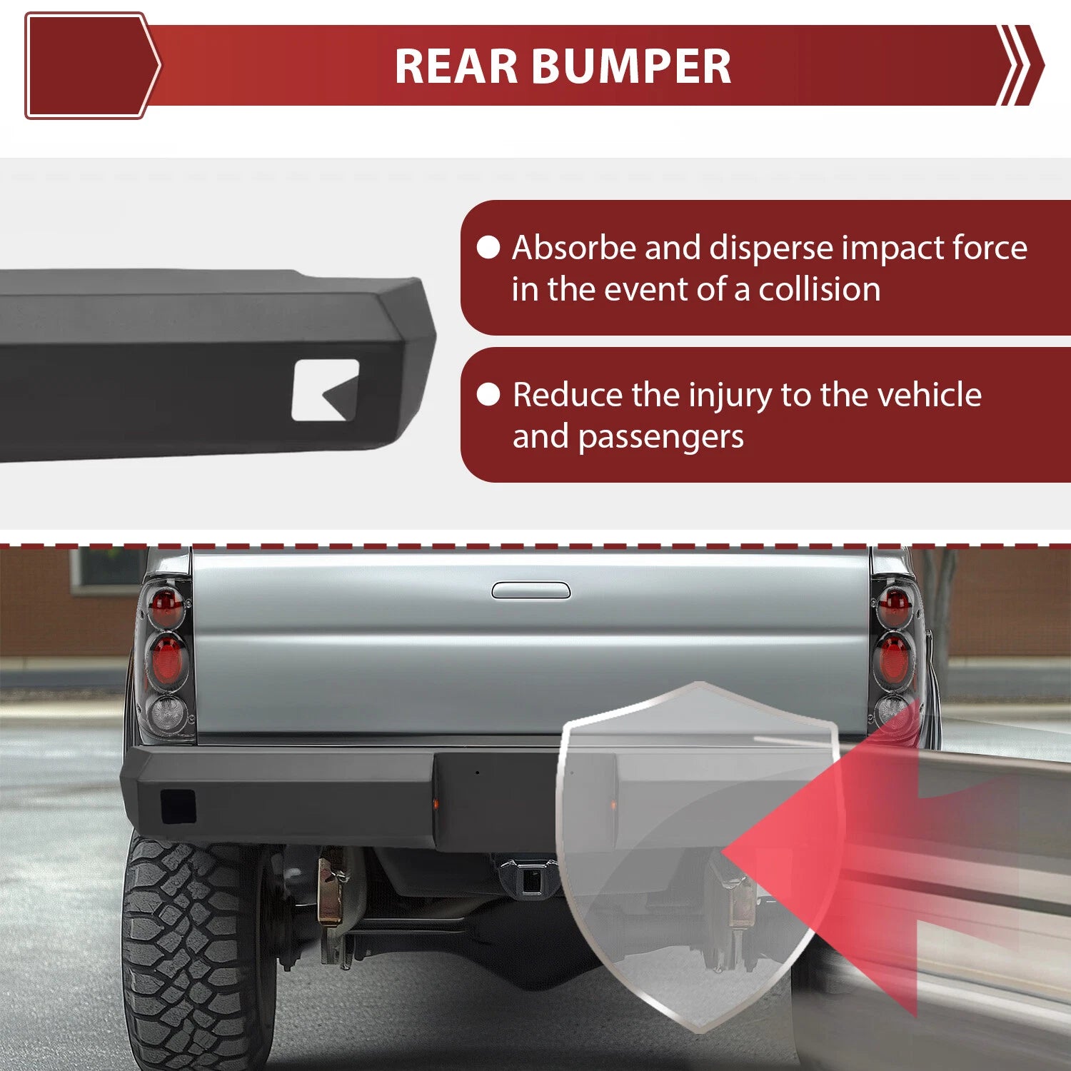 Black Steel Rear Bumper for Toyota Tacoma (1995–2004) Powder Coated