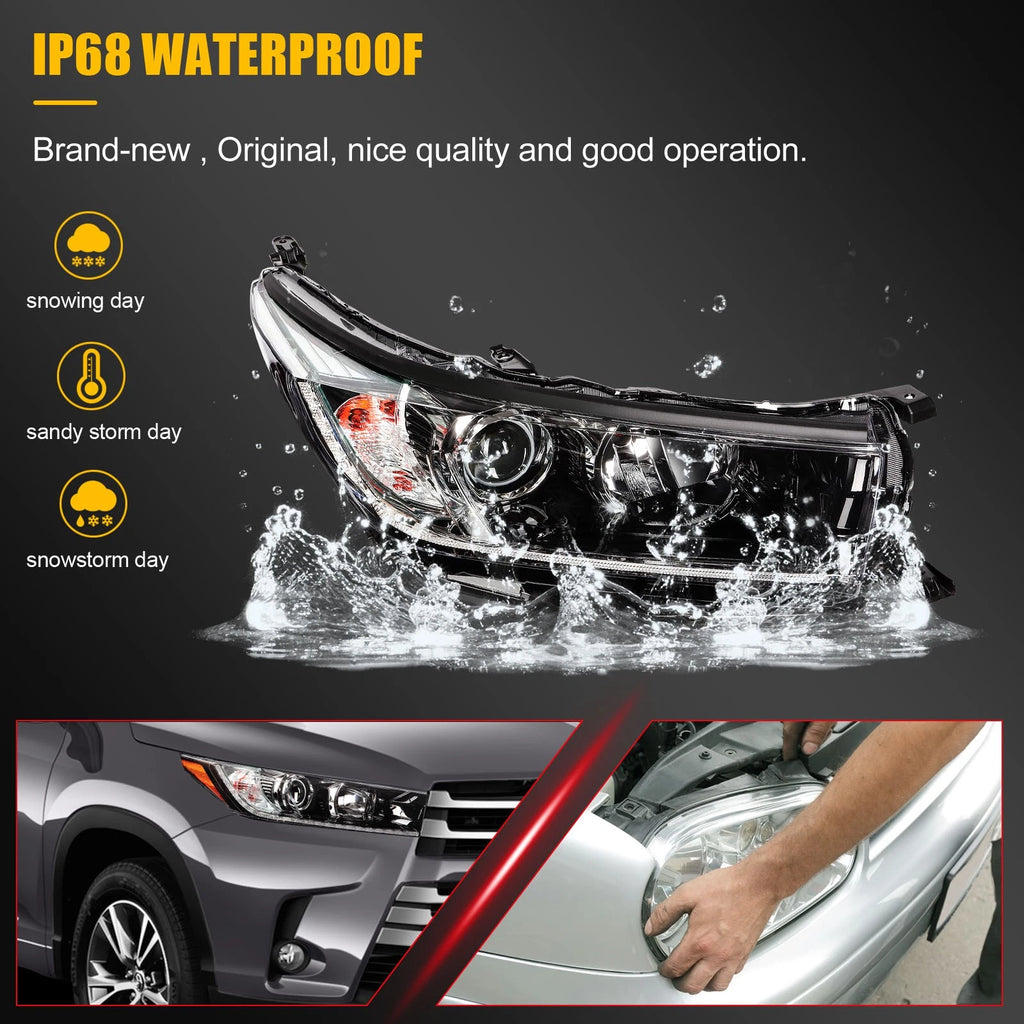 Right Side Headlight Assembly with Projector for Toyota Highlander (2017–2019)