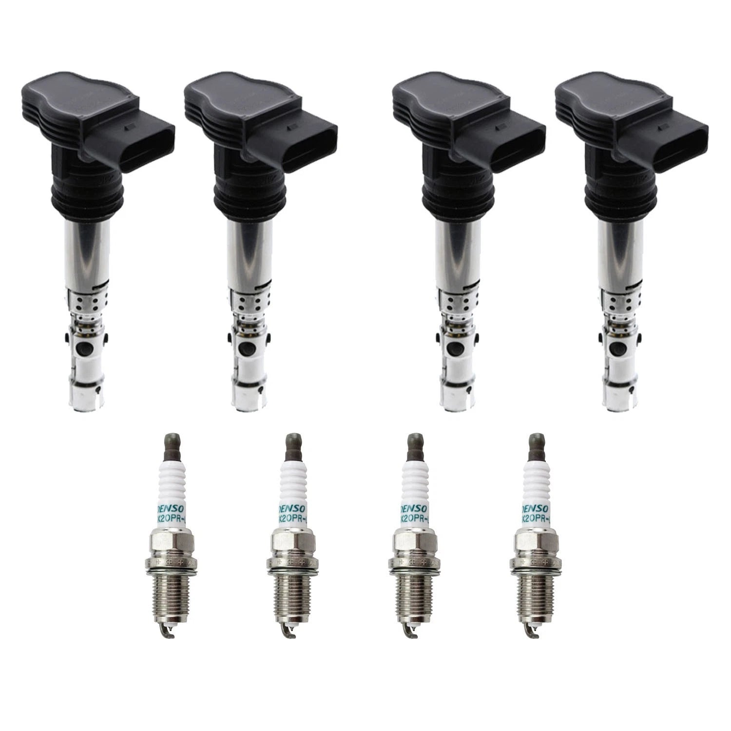 Set of 4 Ignition Coils & Denso Iridium Spark Plugs for Audi A4 Quattro (1996–2001)