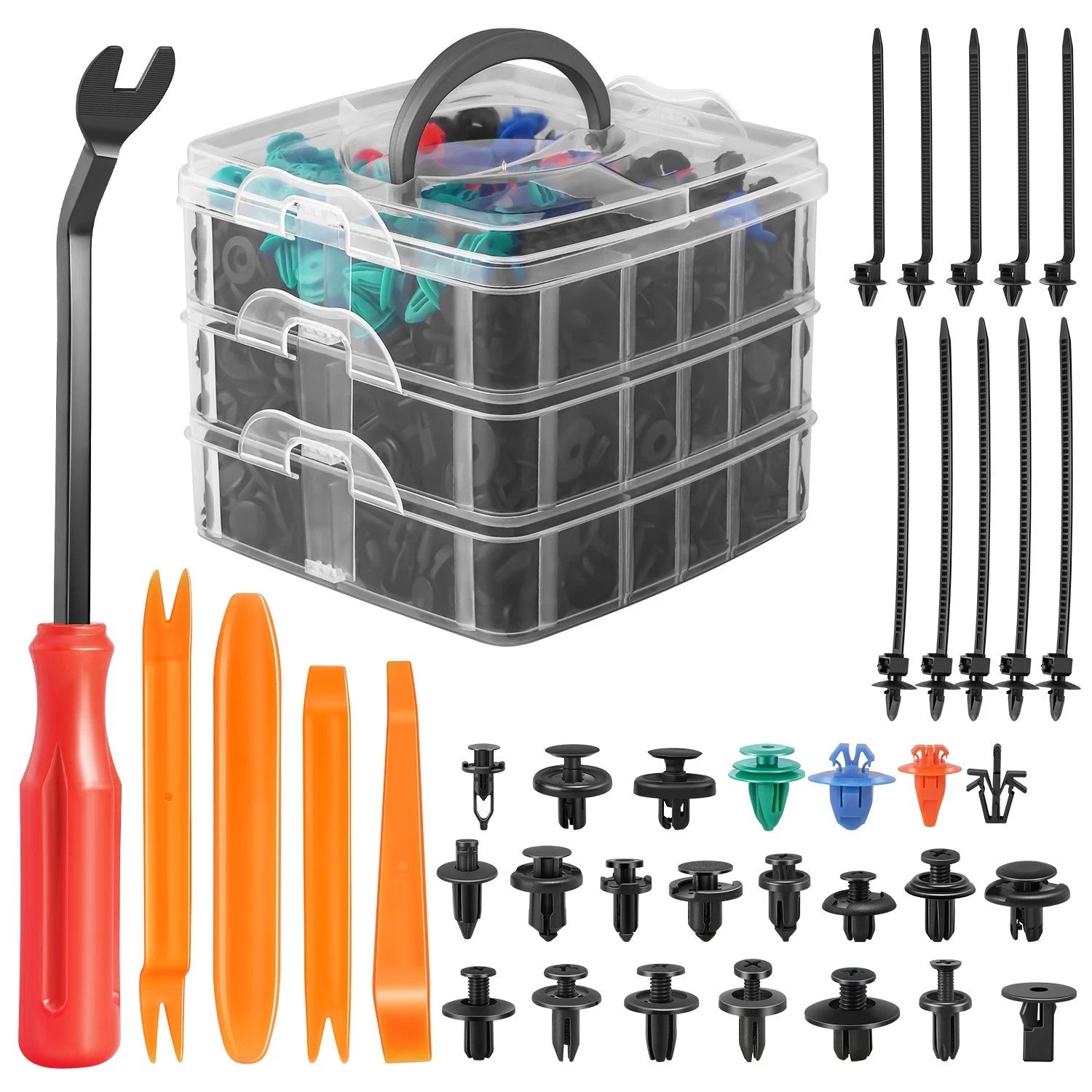 Nylon 635 Retainer Clips + Fastener Removal Tools for 6-10mm Holes