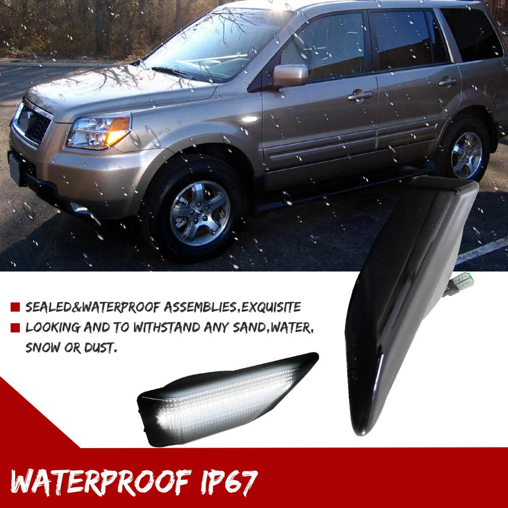 Smoke White LED Front Bumper Side Marker Lights for Honda Pilot (2006–2008)