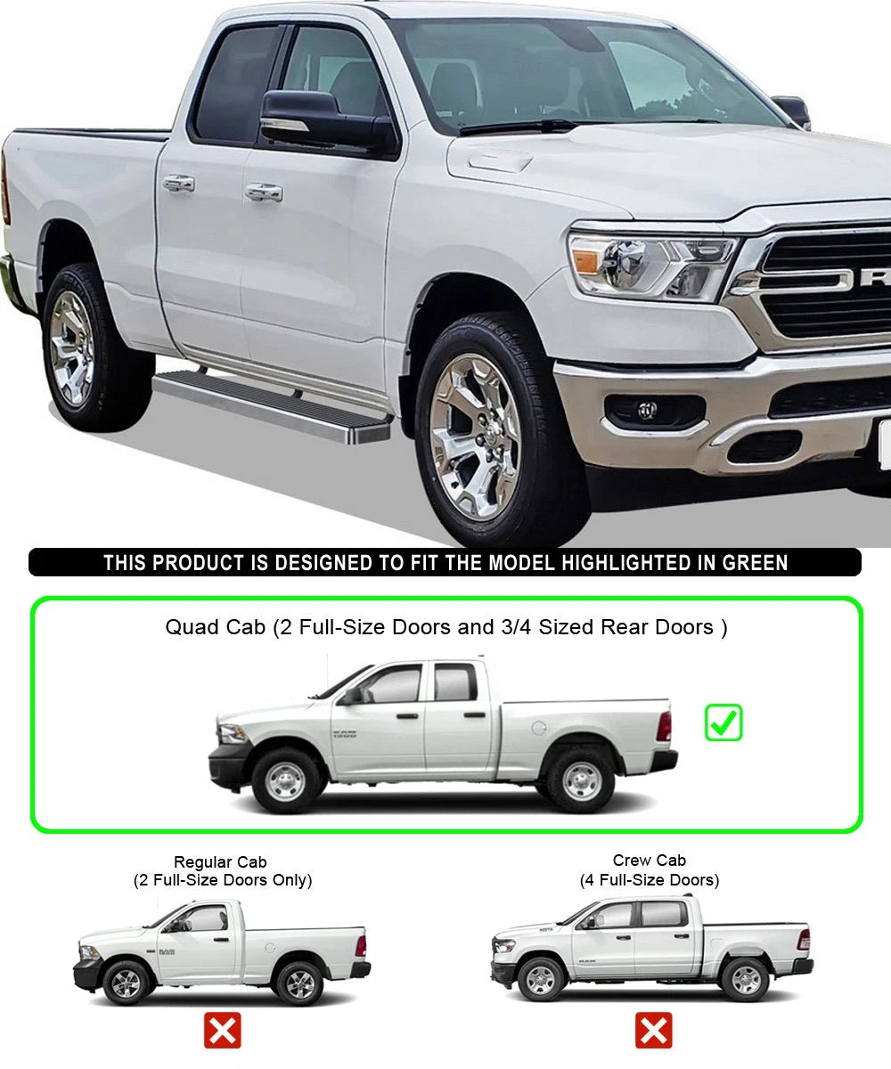 Set of 2 Running Boards for Dodge Ram 1500 Quad Cab (2019-2026)