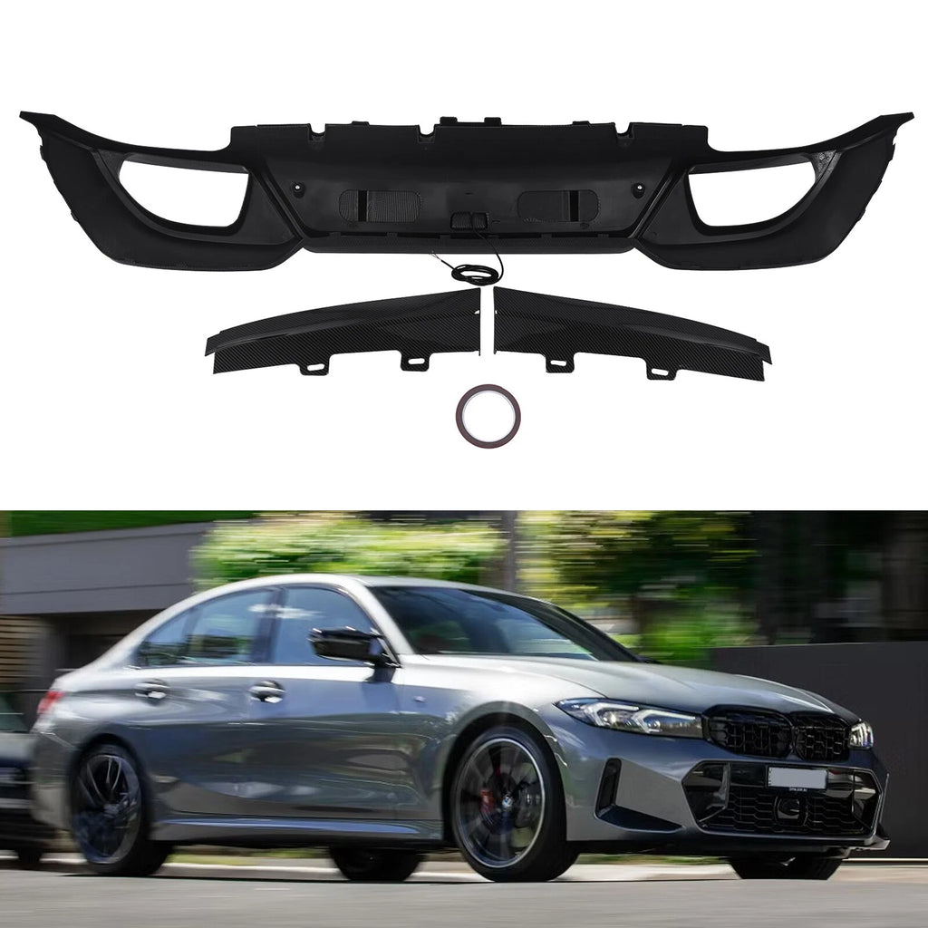 Rear Diffuser with LED for BMW 3 Series G20 (2019–2022) Carbon Fiber Style