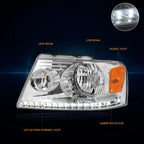 LED DRL Strip Headlight for Ford F150 (2004–2008) Chrome Housing Amber Corner
