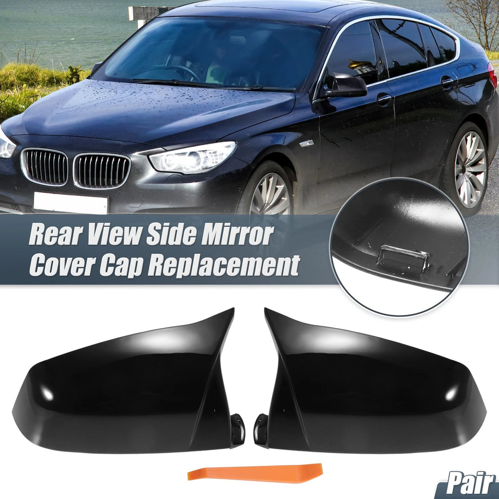 Pair Door Rearview Mirror Cover Cap Gloss Black for BMW 525i 528i 530i 535i 550i (2001–2007)