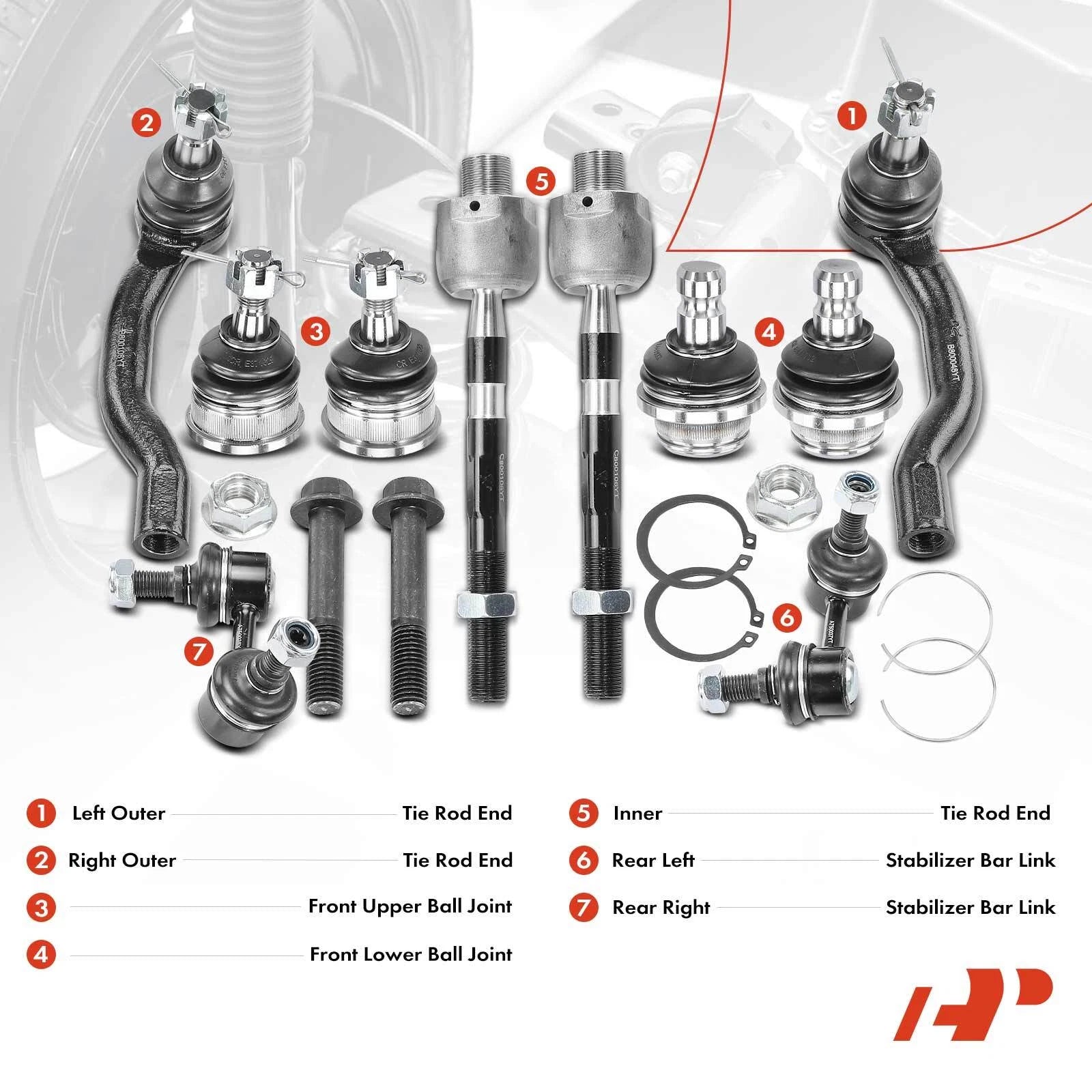 10x Front Ball Joints & Tie Rods for Nissan Pathfinder (2005-2012)