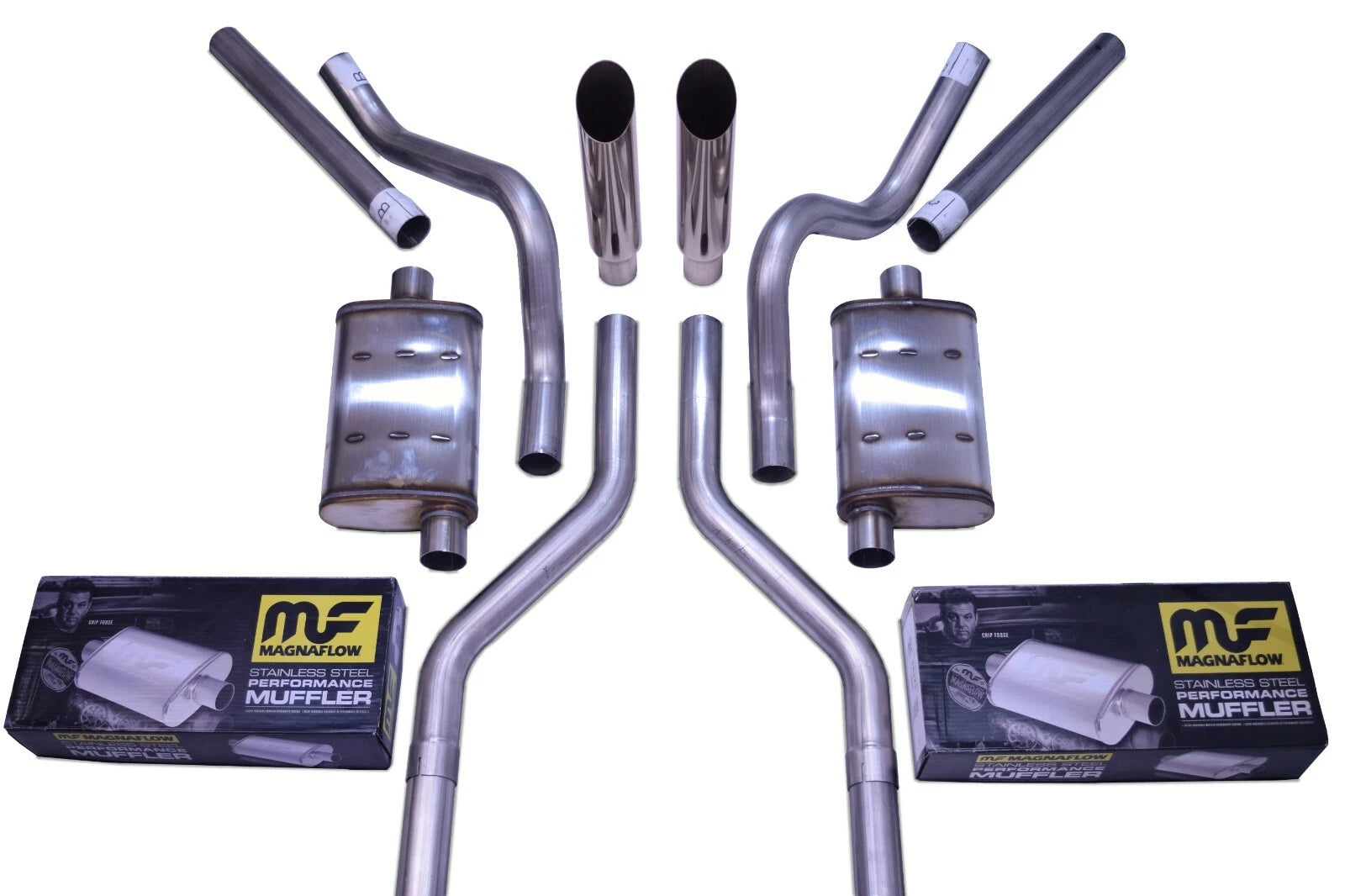 Dual Exhaust Kit for Chevy GMC C10 (1963–1972) - 2.5" Magnaflow Slash Clamp Corner Exit