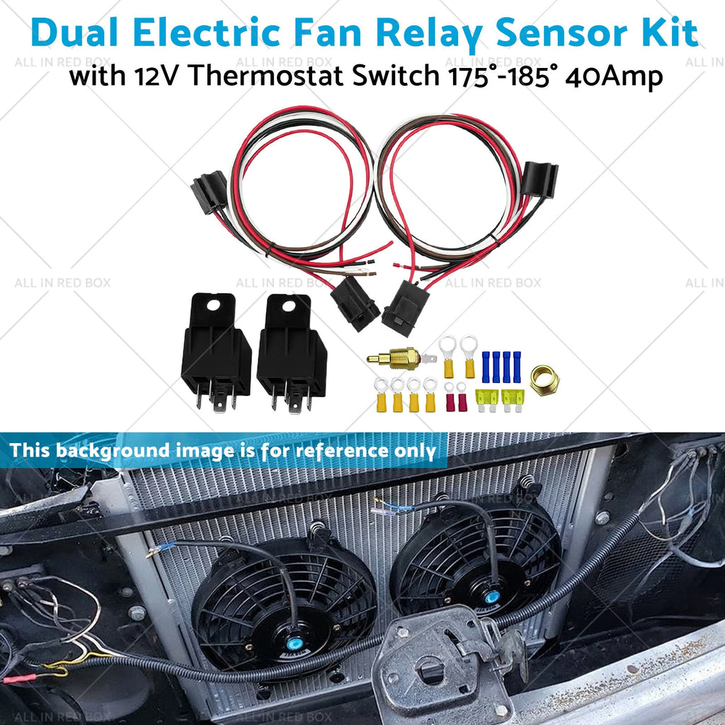 Dual Electric Cooling Fan Wiring Kit for 12V Thermostat 175-185 40A