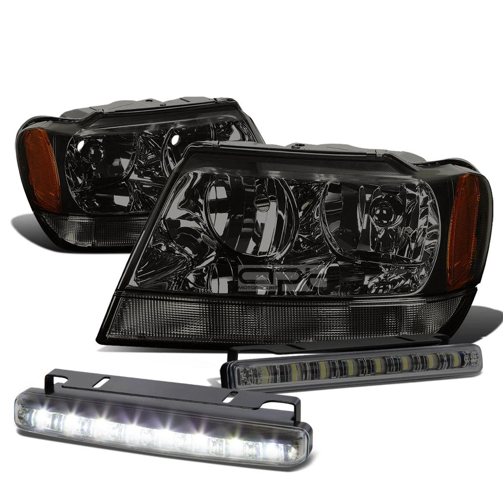 Smoked Housing Headlight + Amber Corner + LED Fog Light Kit for Jeep Grand Cherokee (1999–2004)