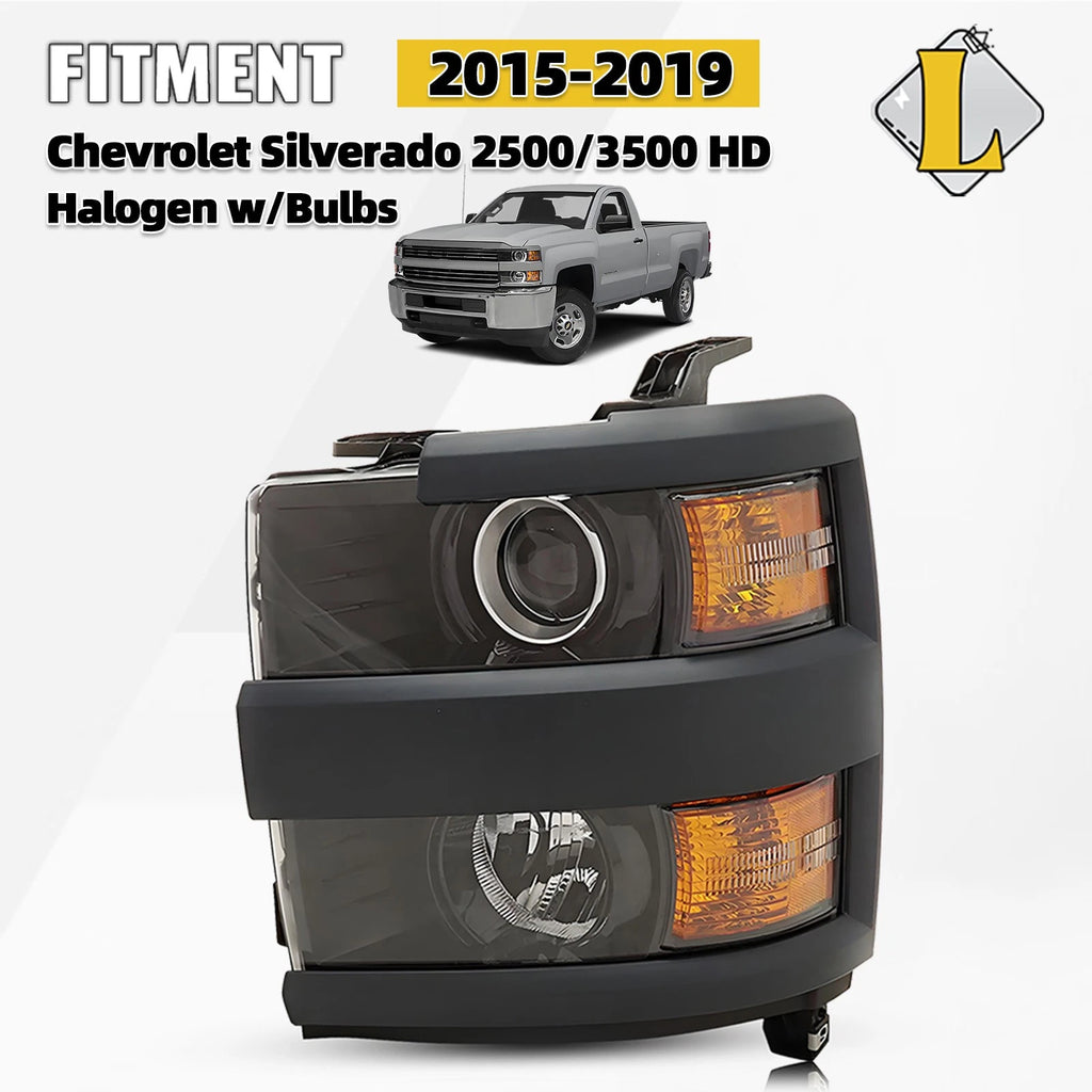 Halogen Headlight with Bulb Driver Left for Chevy Silverado 2500 3500 HD (2015–2019)