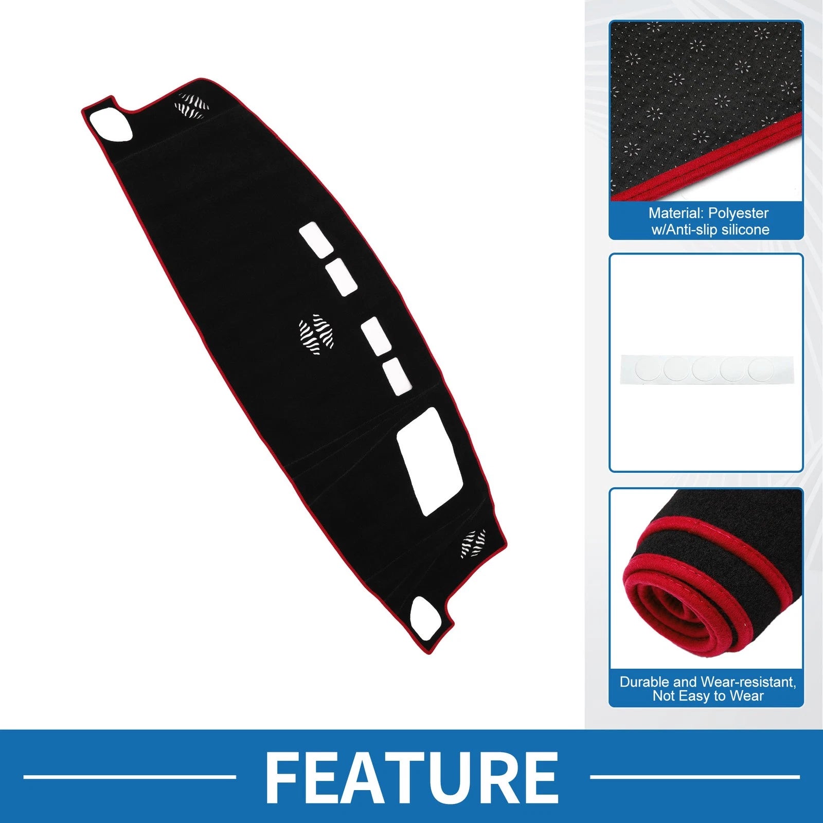 Dashboard Cover Mat for Chevrolet Suburban, GMC (2021–2023) Black Red