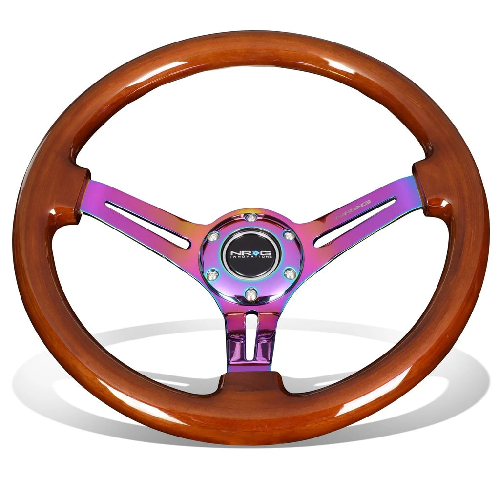 NRG 35cm 3" Deep Dish Neo Chrome Brown Wood Steering Wheel for Universal