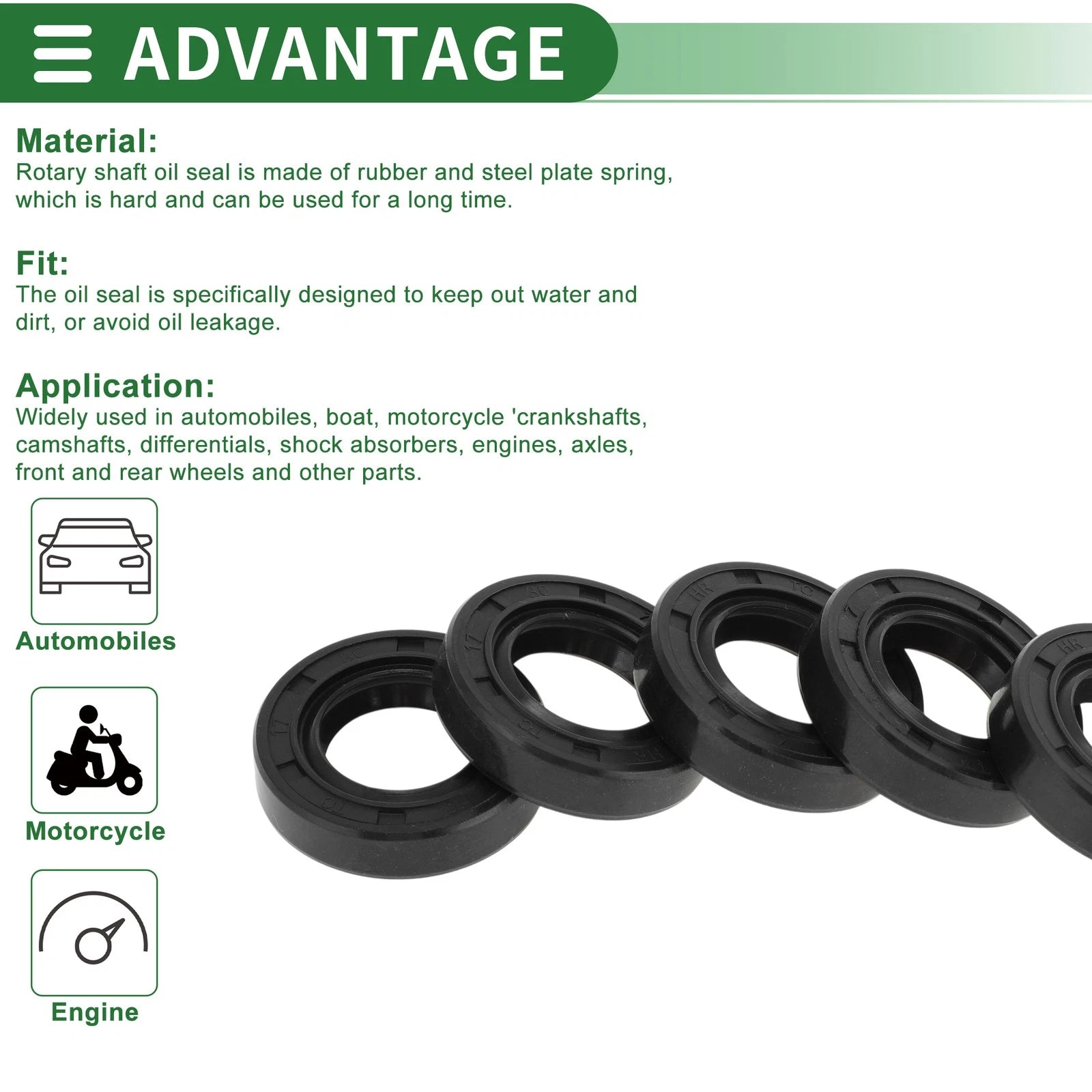 Set of 5 Oil Seal Rotary Shaft Seal NBR Rubber 17x30x7mm