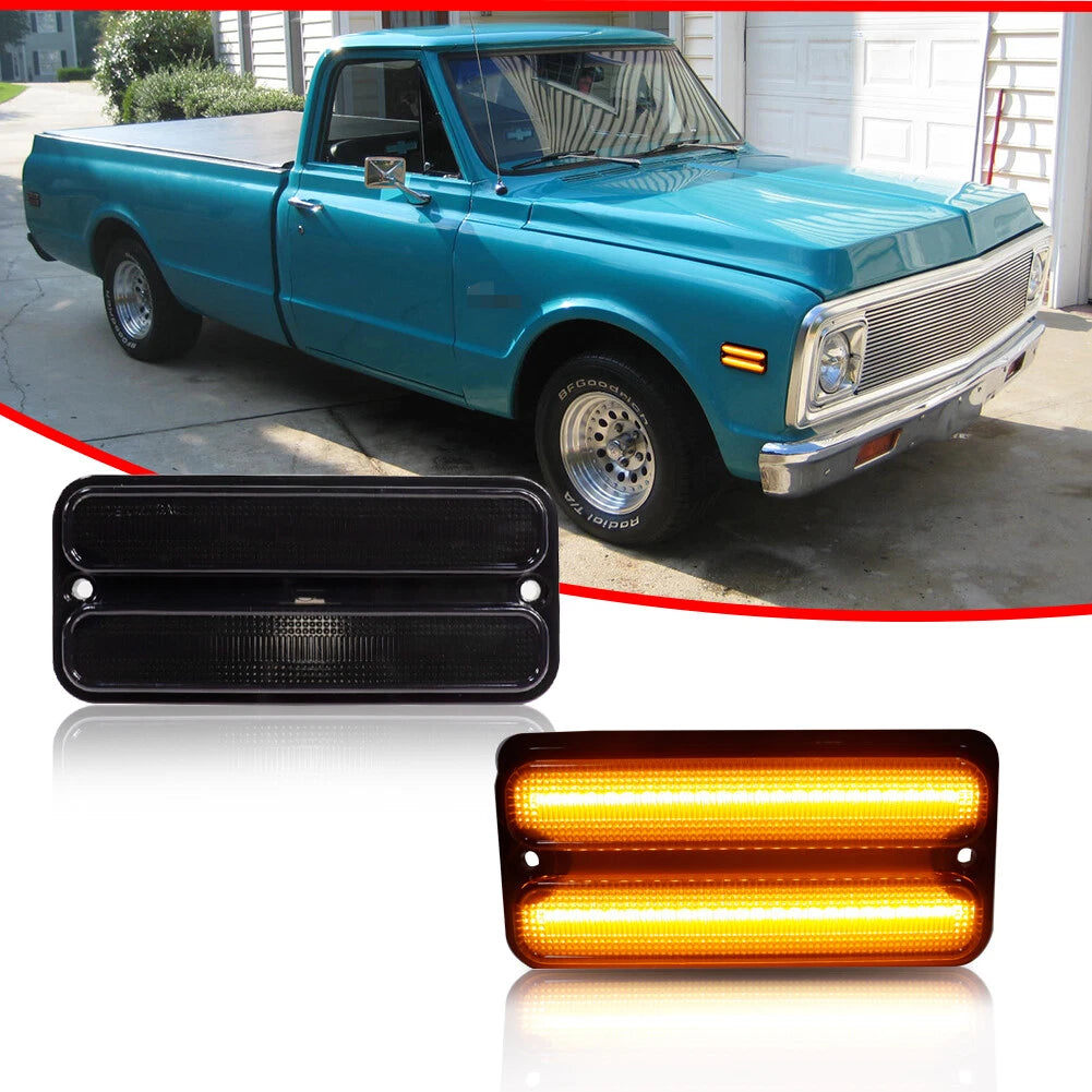 Set of 2 Front Amber LED Side Marker Lights for Chevy GMC Truck (1968–1972)