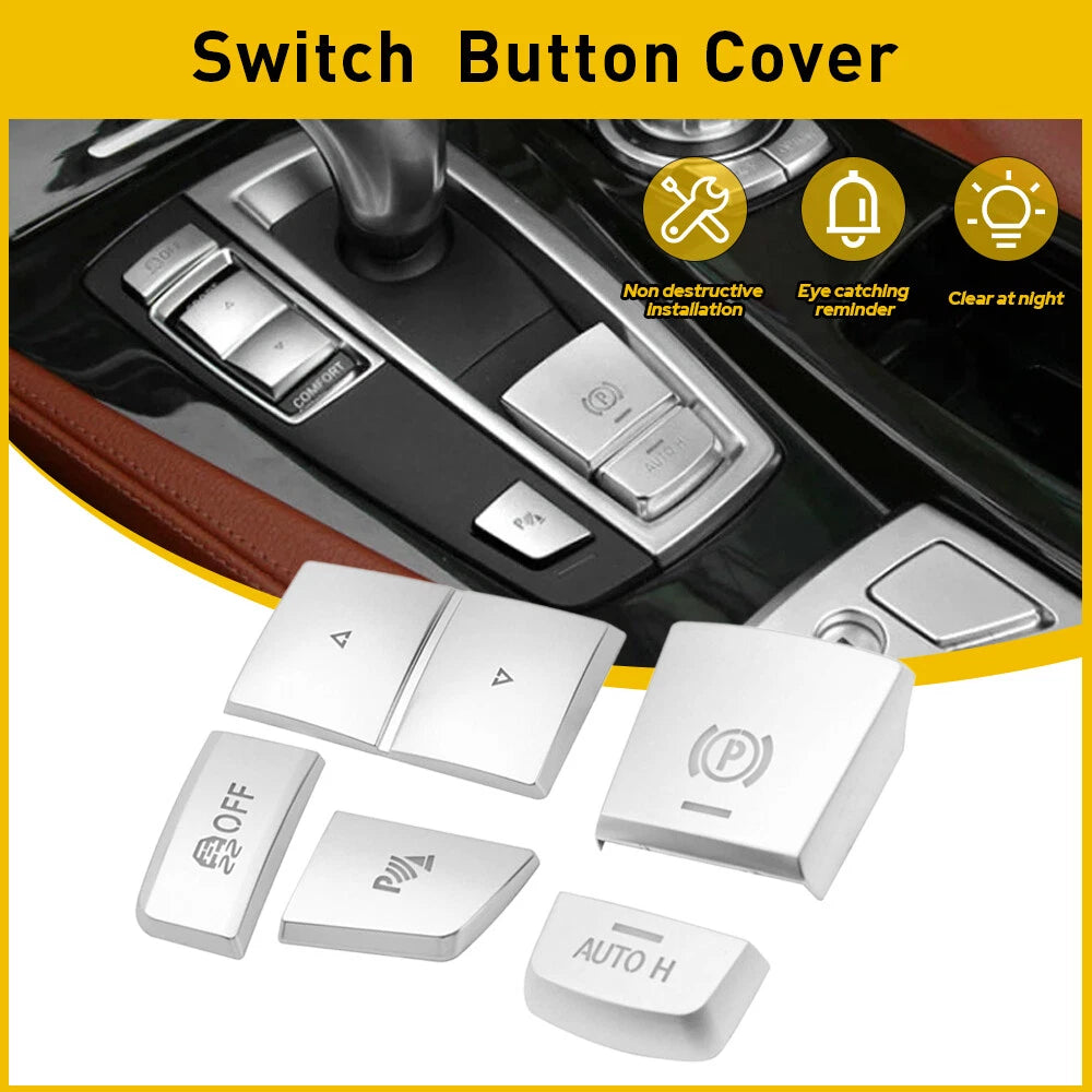 Silver Gear Shift Switch Button Guard Cover for BMW 5 Series (2010–2017)