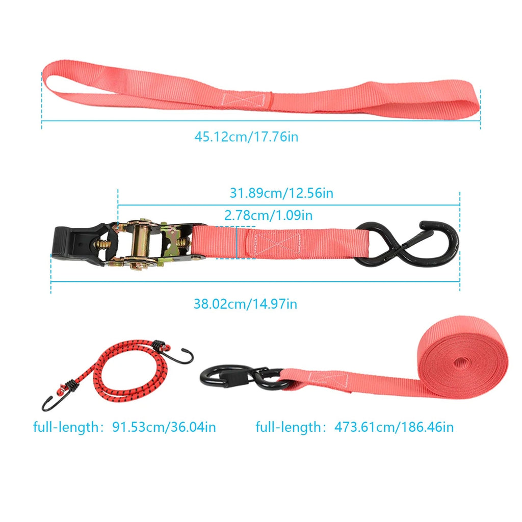 Set of 4 Ratchet Tie Down Straps for Universal Use (15 FT, 2,200 LB)