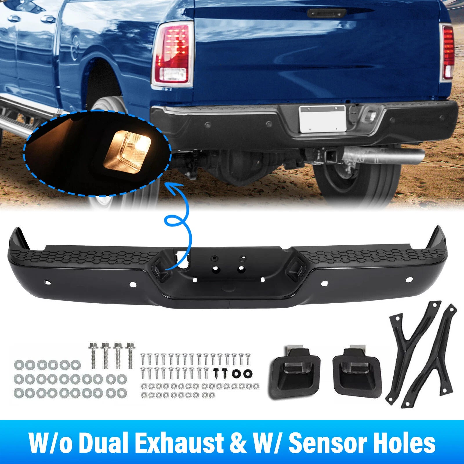 Rear Bumper Assembly for Ram 2500 3500 (2013–2018) with Sensor Holes