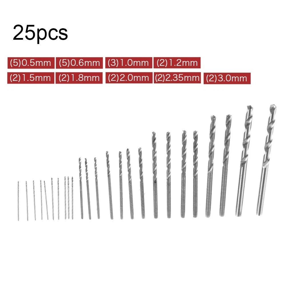 25pcs HSS Spiral Small Drill Bits for Iron Steel Copper Aluminum (0.5mm-3mm)