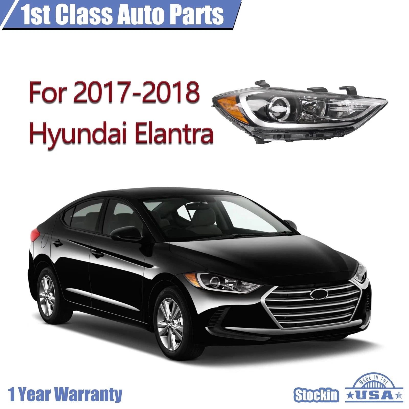 Headlight Assembly Right for Hyundai Elantra Sedan (2017–2018)