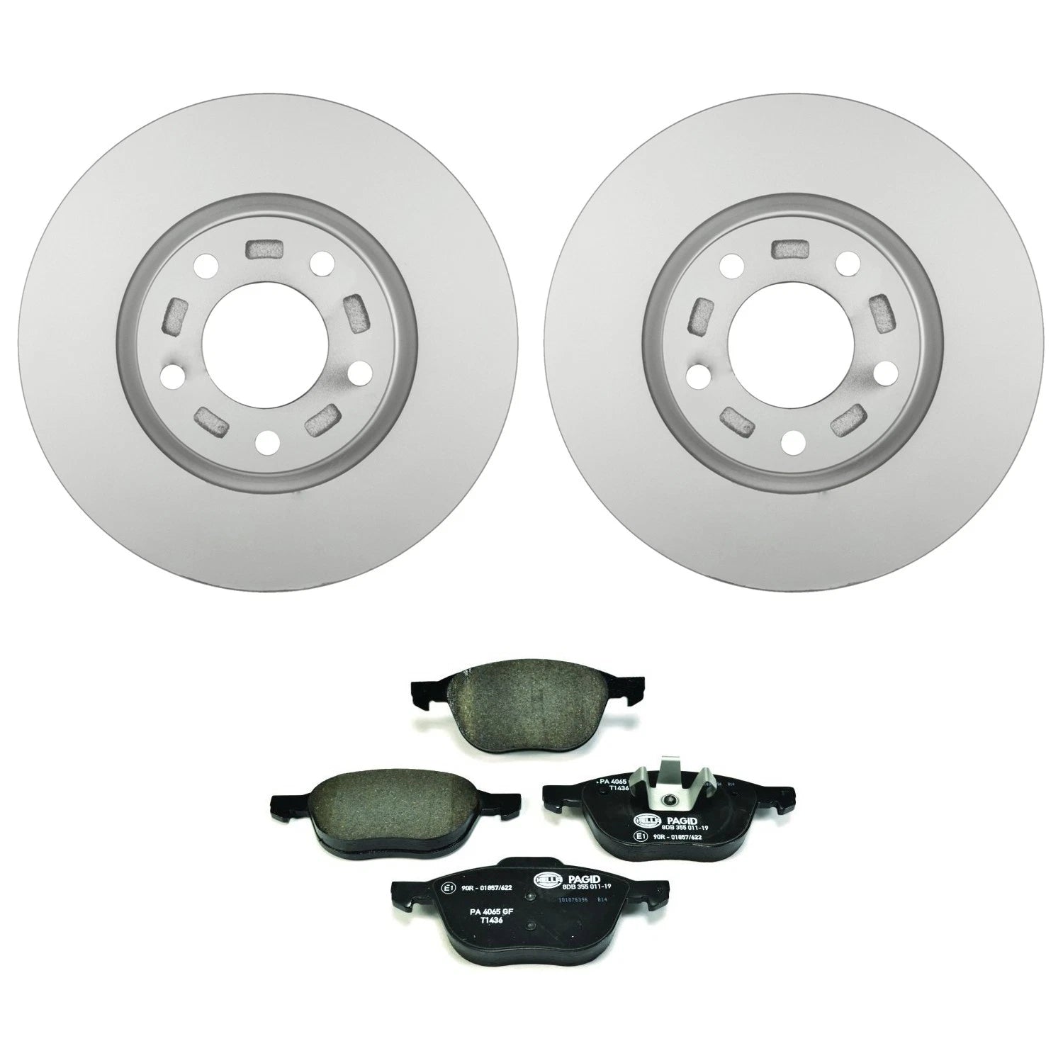 Set of 2 Bosch QuietCast Front Rotors & Hella Low-Met Brake Pads for Mazda 3 (2004–2013)